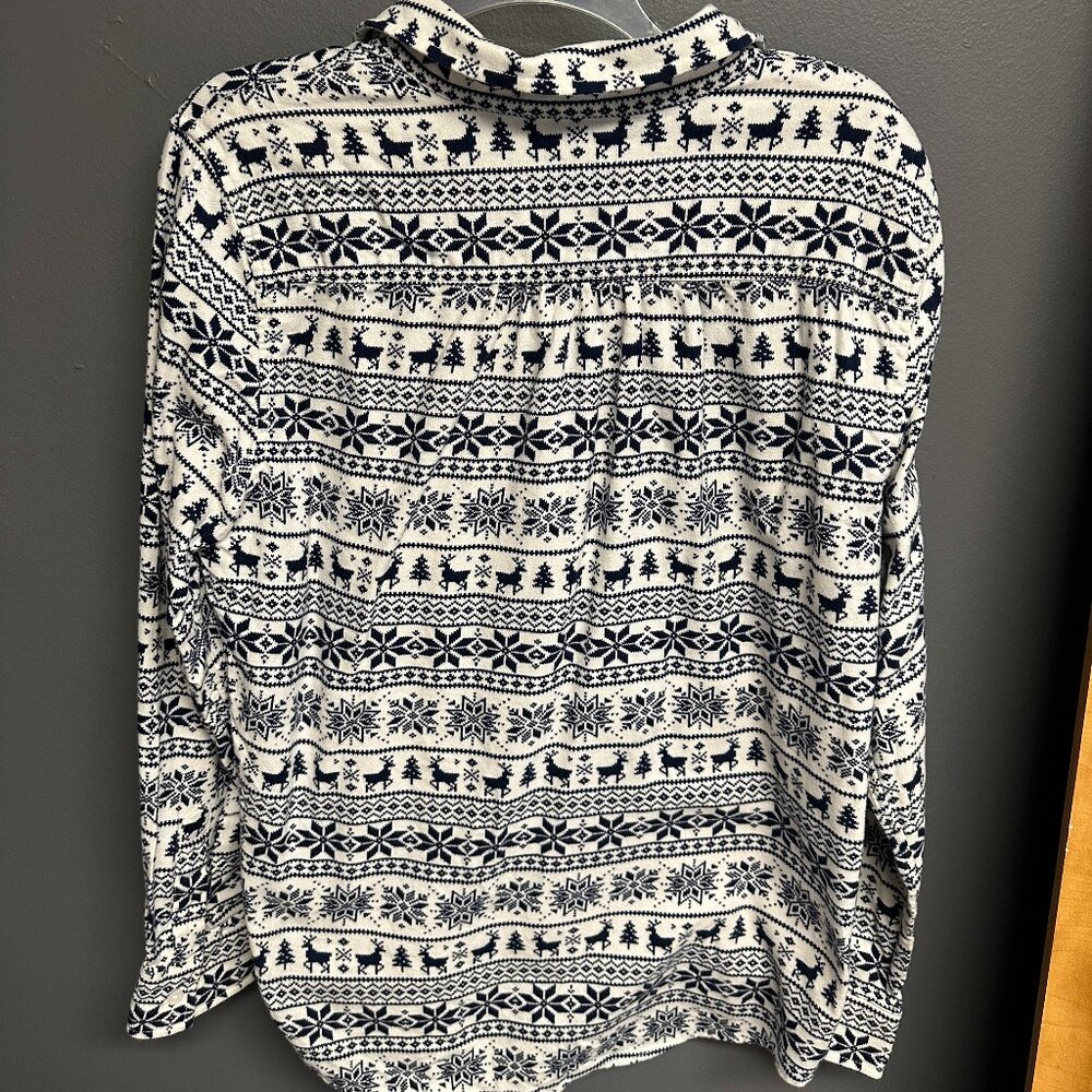Lands End Reindeer Womens Button Flannel Top Size 12 Nordic Fair Isle Long Slv - Picture 6 of 6